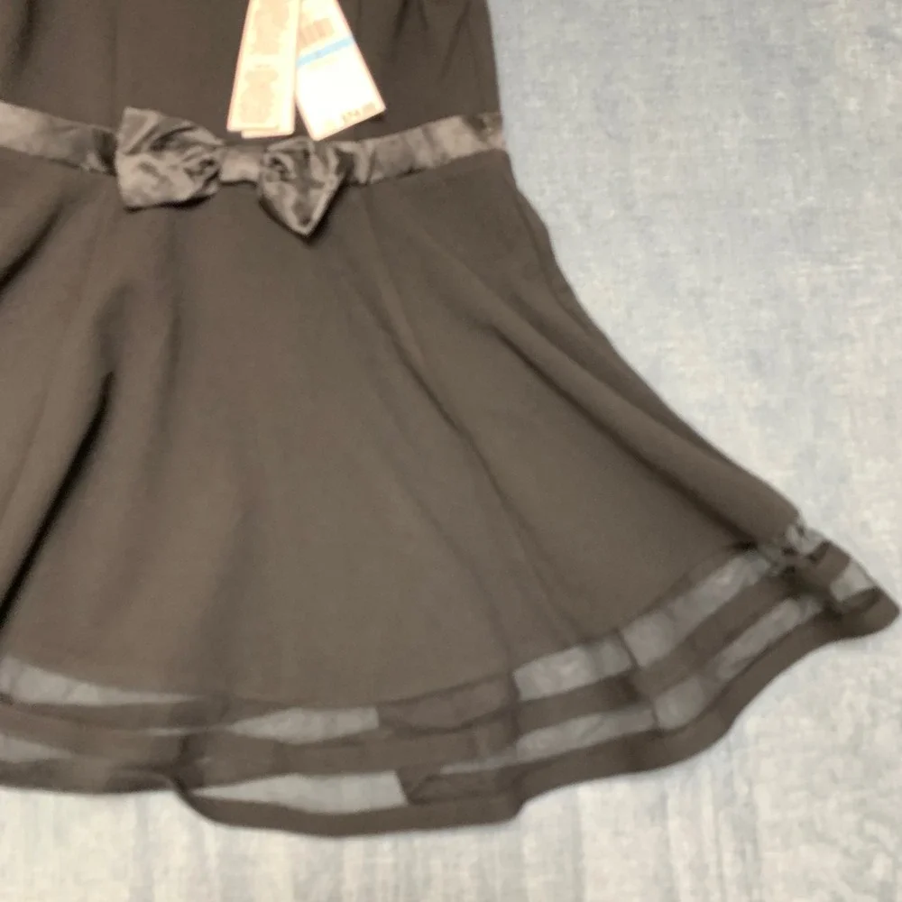 Calvin Klein Fit & Flare Mini Dress Girls 5 Black Party Illusion Mesh Bow Front